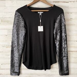 NWT Nordstrom Cupio Black Sequin Long Sleeve Top Small
